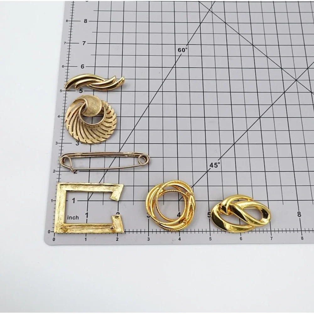 Vintage Gold Tone Brooch Lot of 6 Geometric Abstract Minimalist
